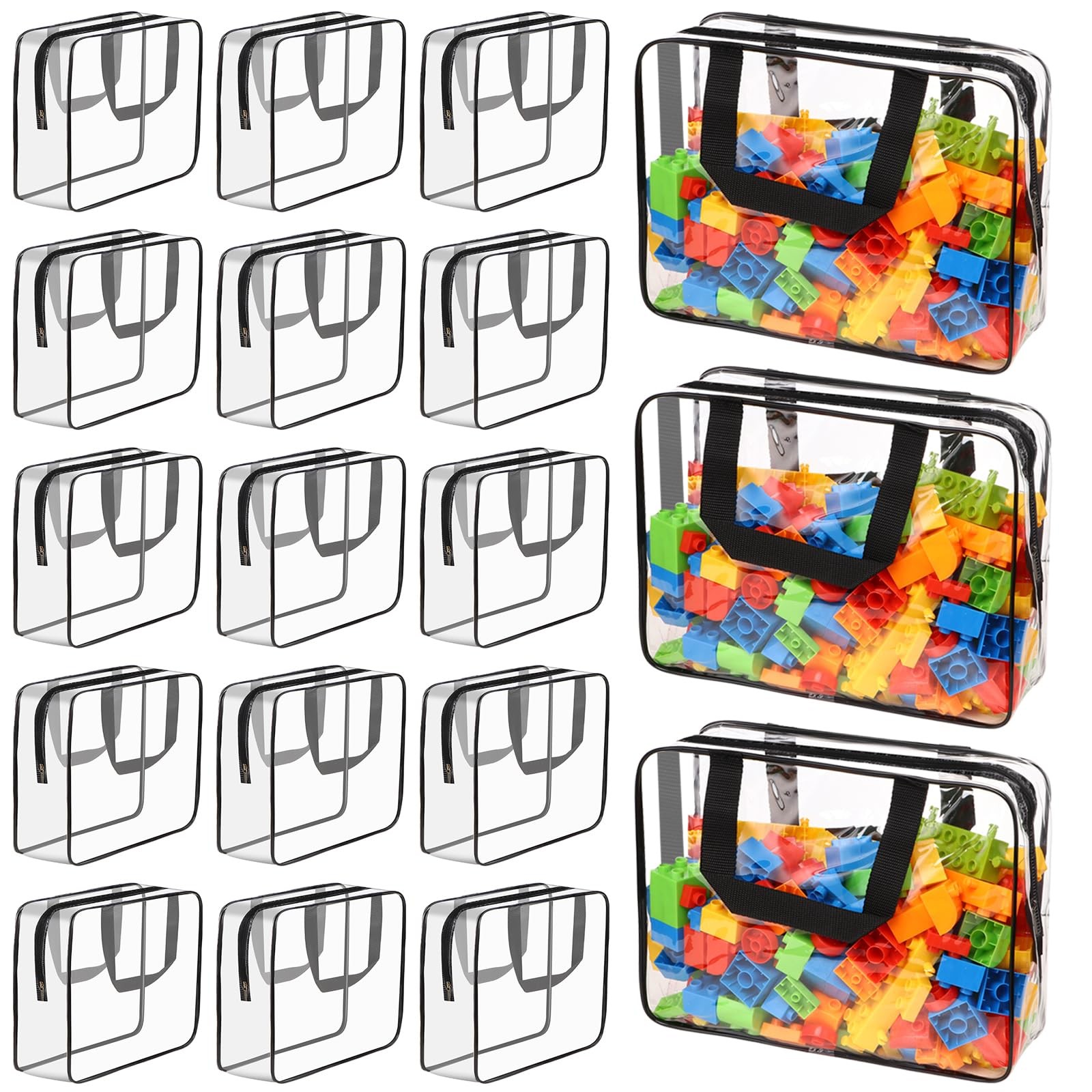 18-Pack Large Clear PVC Toy Storage Bags w/ Labels - Waterproof, Durable