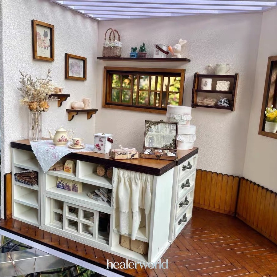 Combination Cabinet 1:12 Scale Dollhouse Miniature Unfinished Kit European Shop