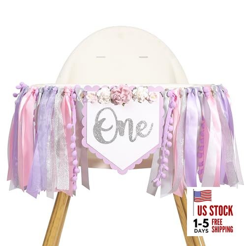 Floral One Birthday High Chair Banner - Flower Rose 1st Birthday Banner, 