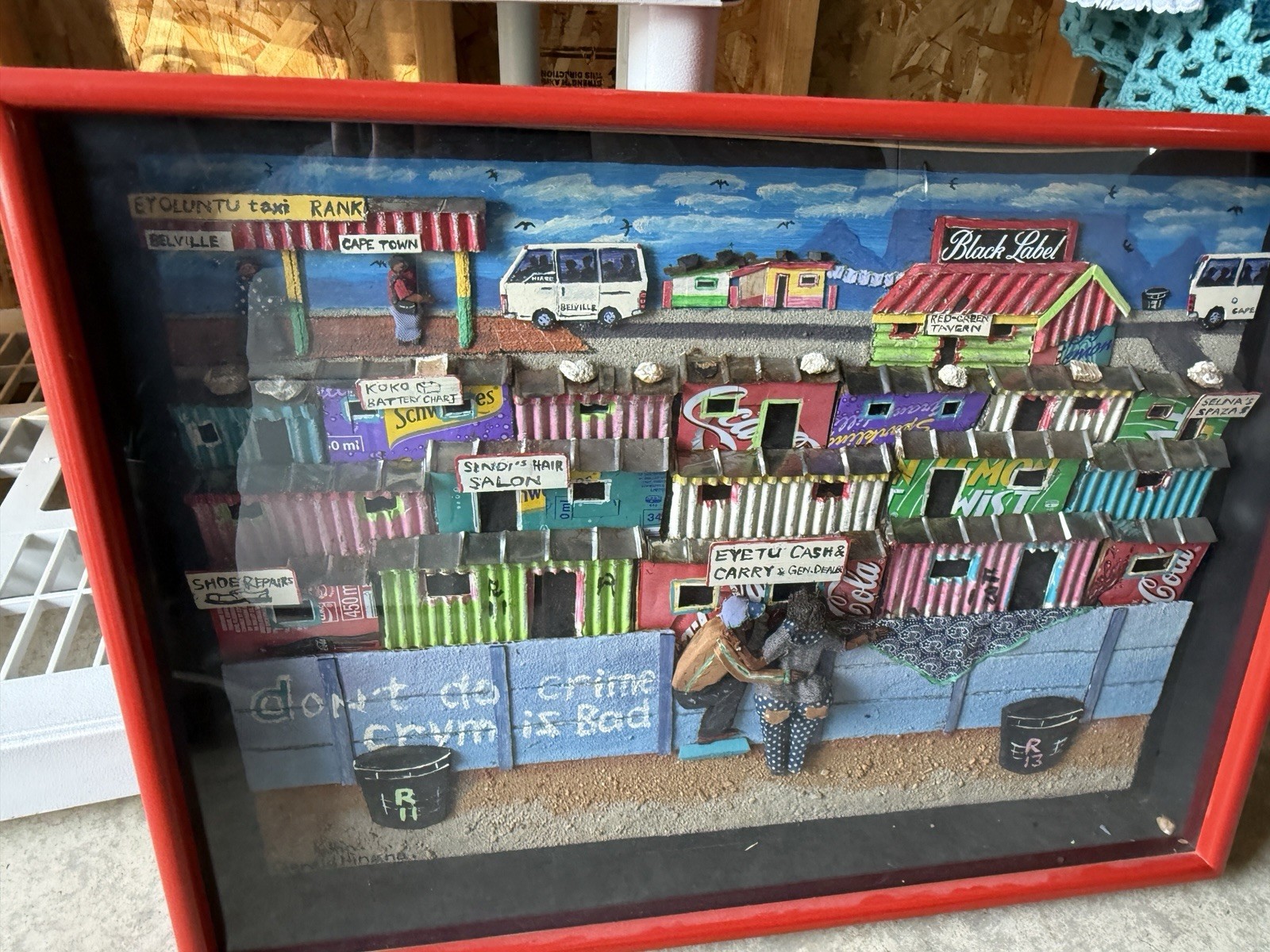 3D Mixed-media assemblage artwork Depicting a South African Township Scene