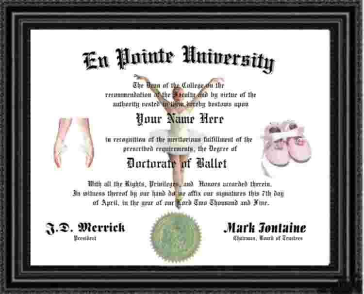 Ballet Lover's Doctorate Diploma / Degree Custom made and Designed for YOU