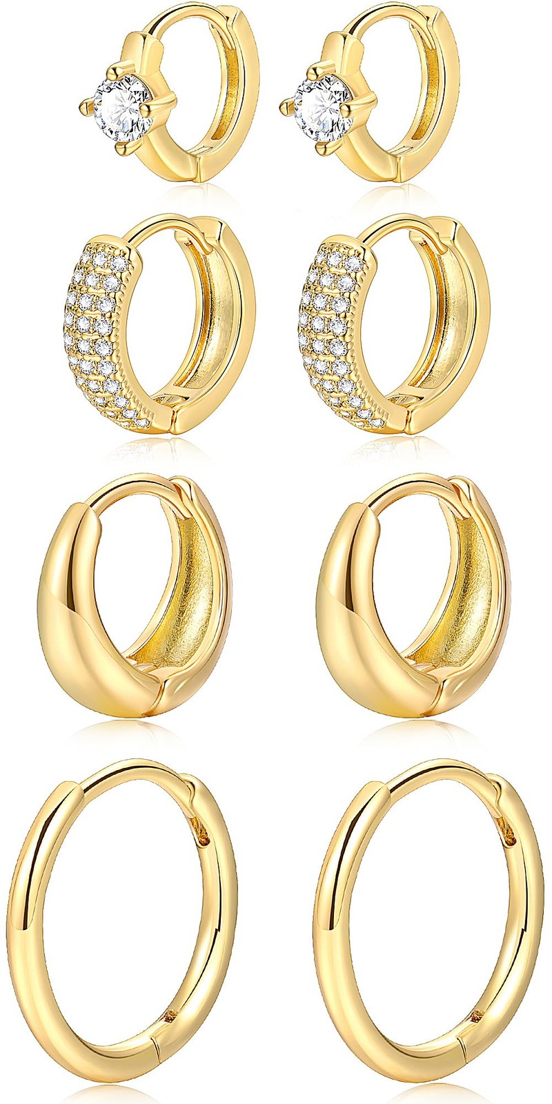 Small Gold Hoop Earrings Set for Women, 14K Plated 14 mm, Gold-A 