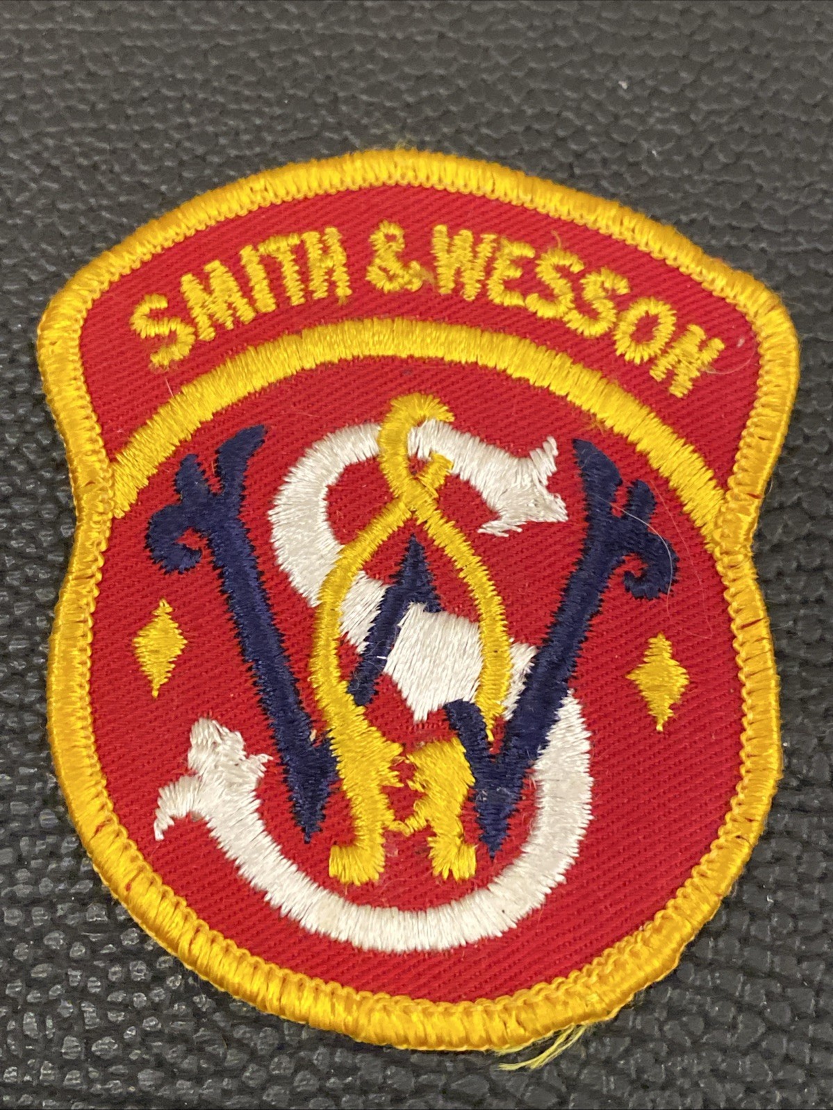 Vintage SW Smith & Wesson Patch Gold Red White Navy Yellow 3”x2.5” Take Off