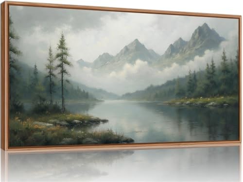 SIGNINART Large Forest Framed Canvas Wall Art, Misty Mountain 40"L x 20"W Green