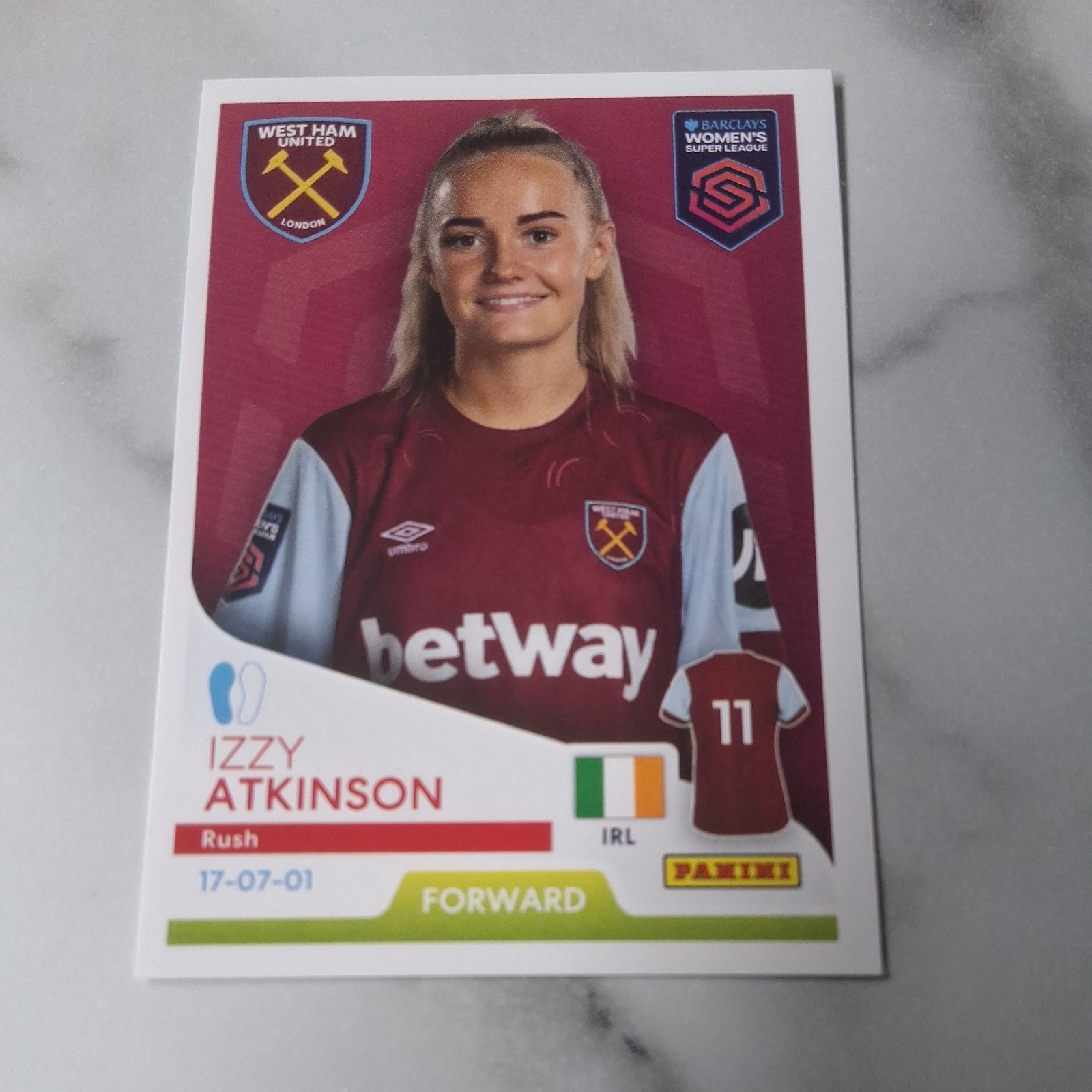 IZZY ATKINSON no.263 WOMENS SUPER LEAGUE 2024 PANINI STICKER 