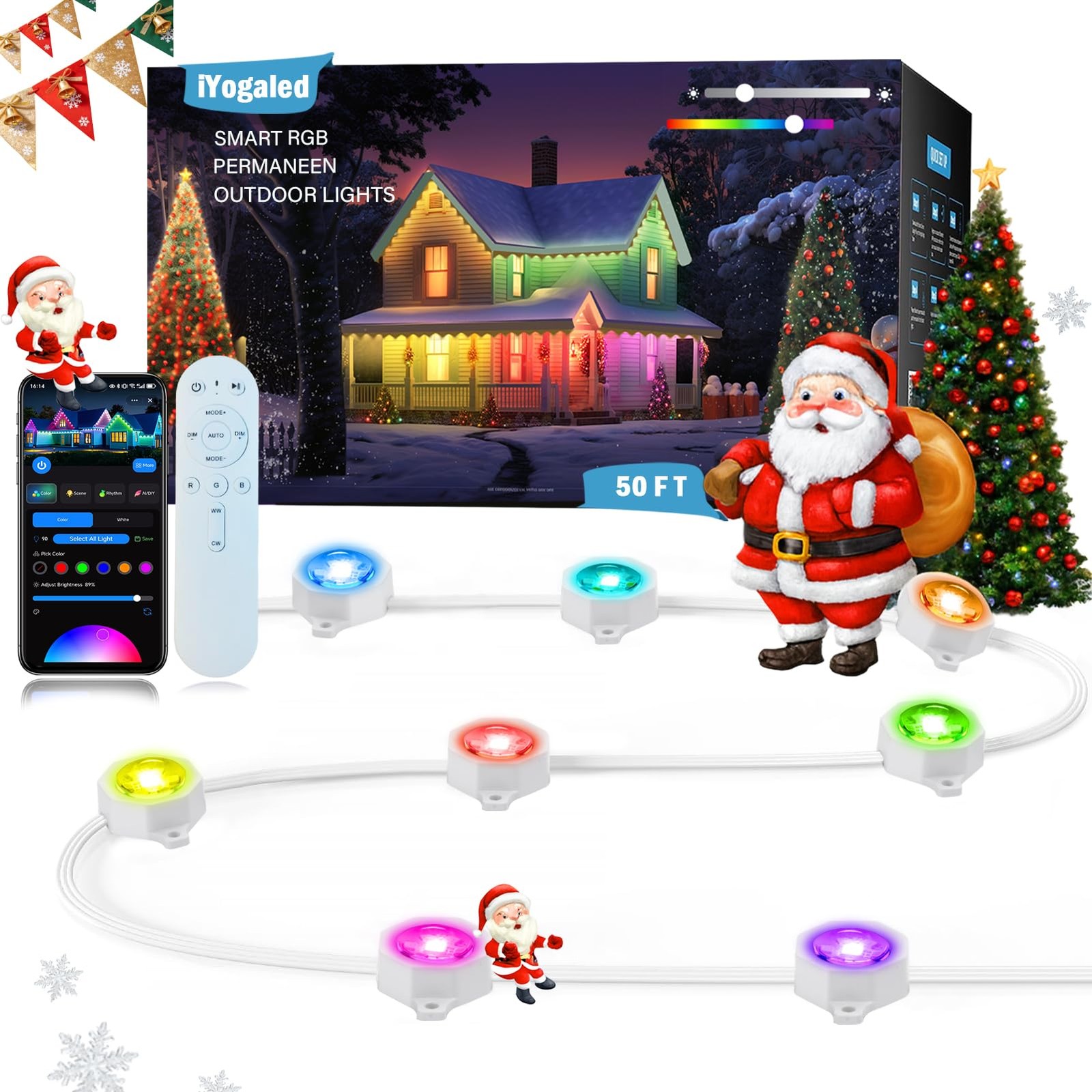 iYogaled Permanent Outdoor Lights for House, 50ft Smart 50FT, Multicolor-50FT 