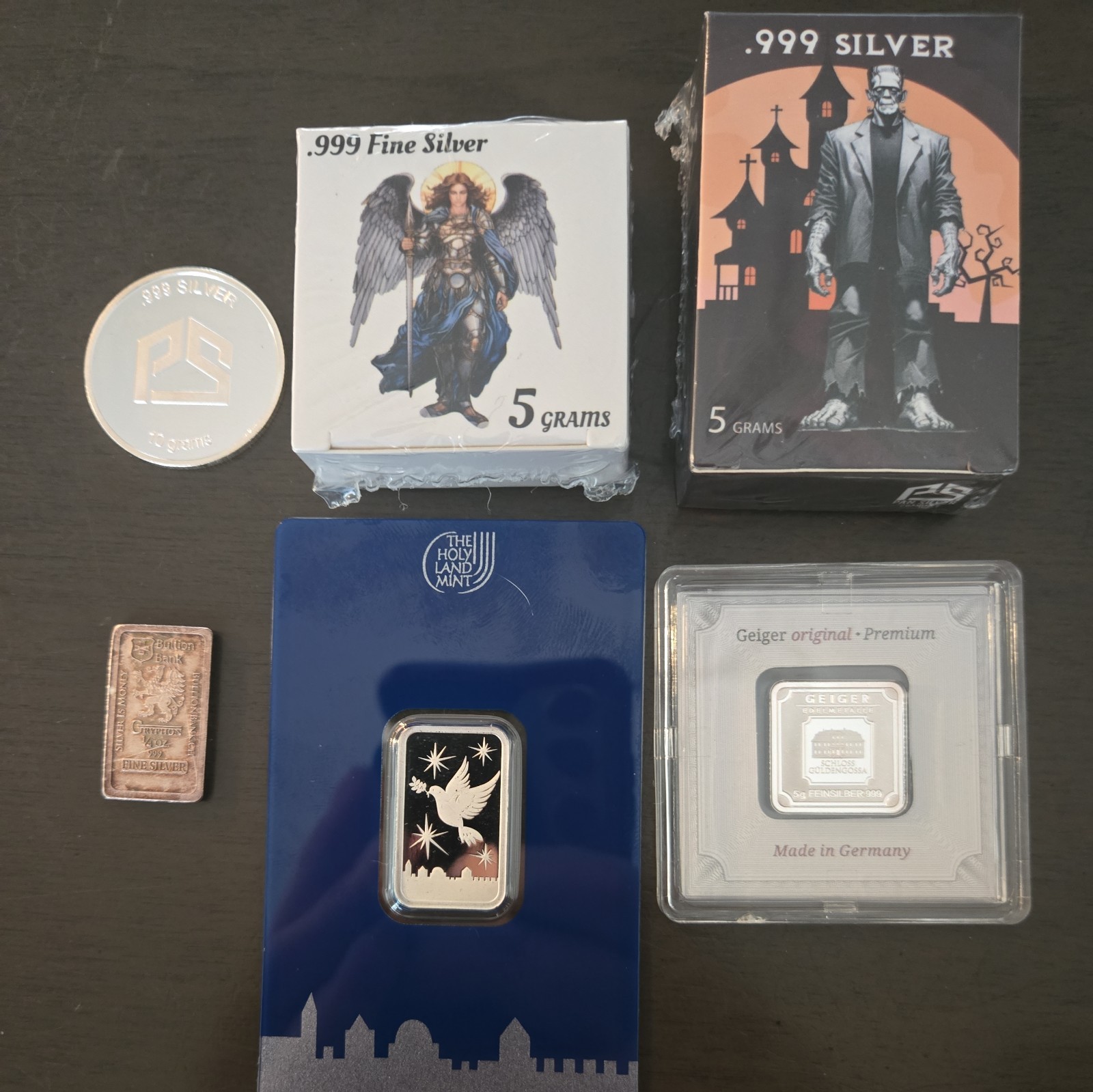 Geiger 5 Gram Silver Bar Sealed Assay and other Fractional Silver .999