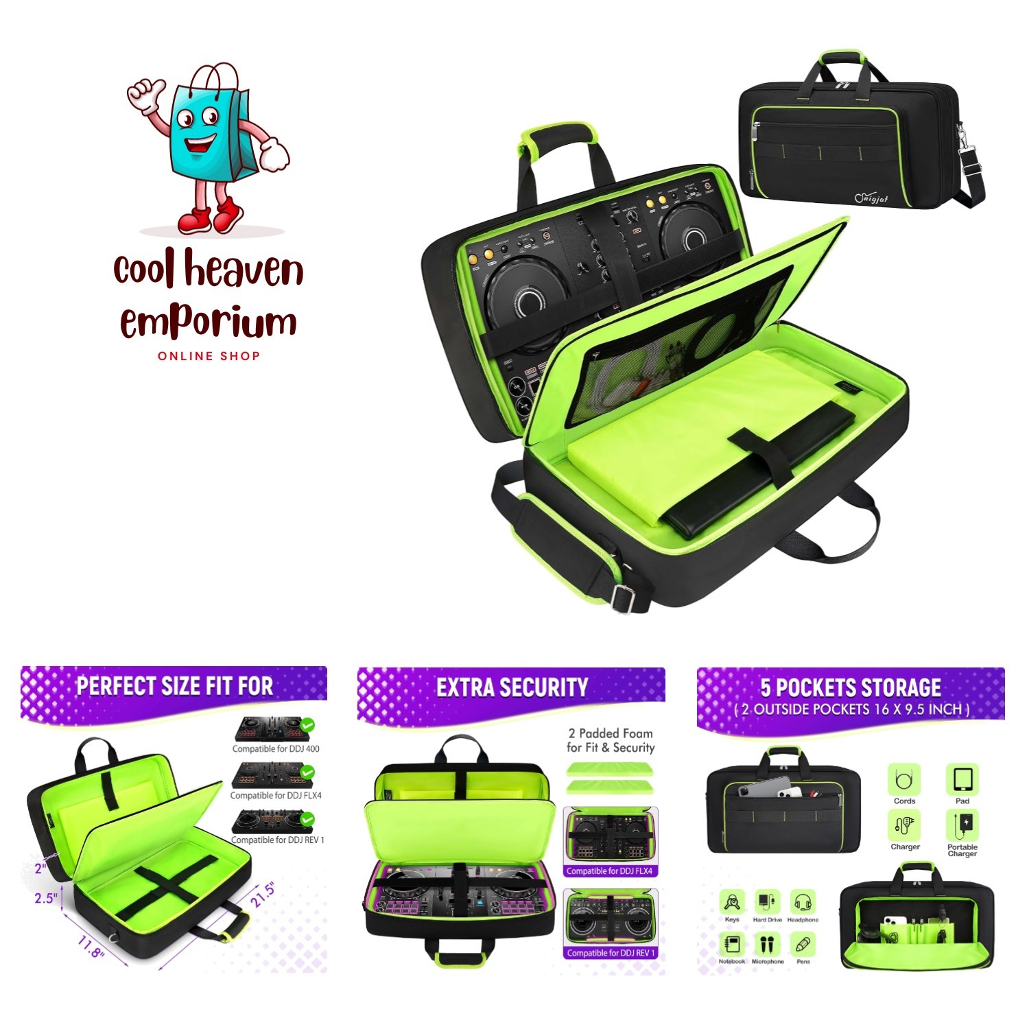 for DDJ / DJ 400/ DDJ , Padded DJ Controller Bag with 5 Pockets for Laptop, H...