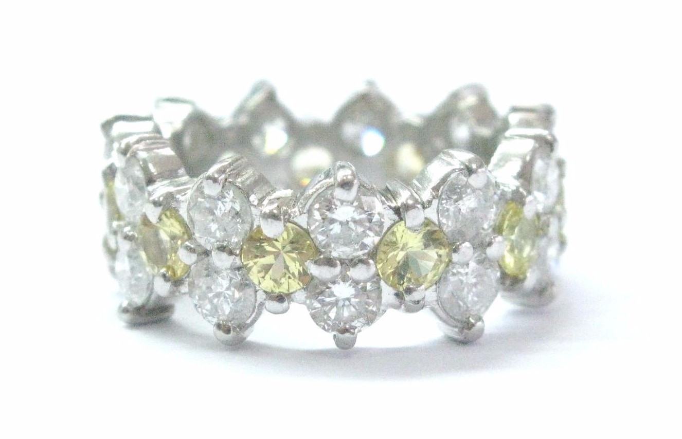 Platinum Diamond Yellow Sapphire Eternity Band Jewelry Ring 4.65Ct Size 6.5