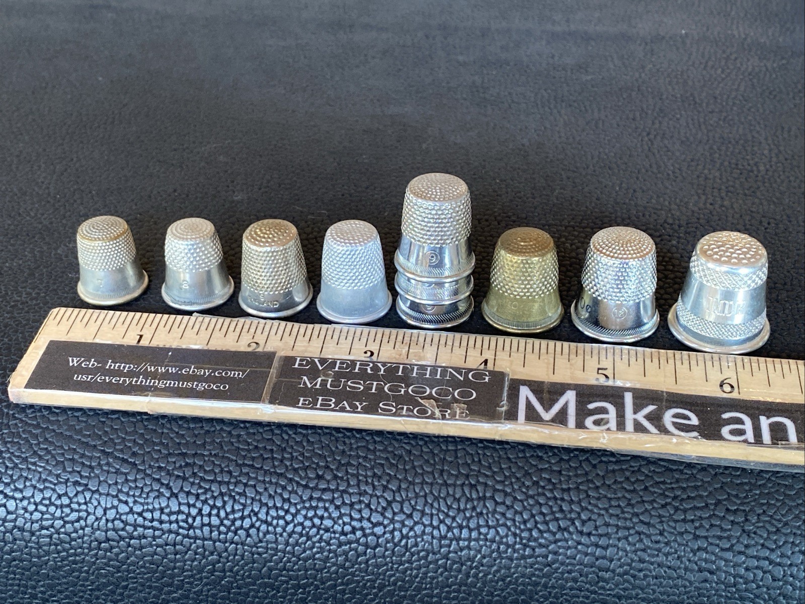 Vtg Collection Lot Of 10 Metal Thimbles 1 Brass 1 Aluminum England 7 8 9 10 12