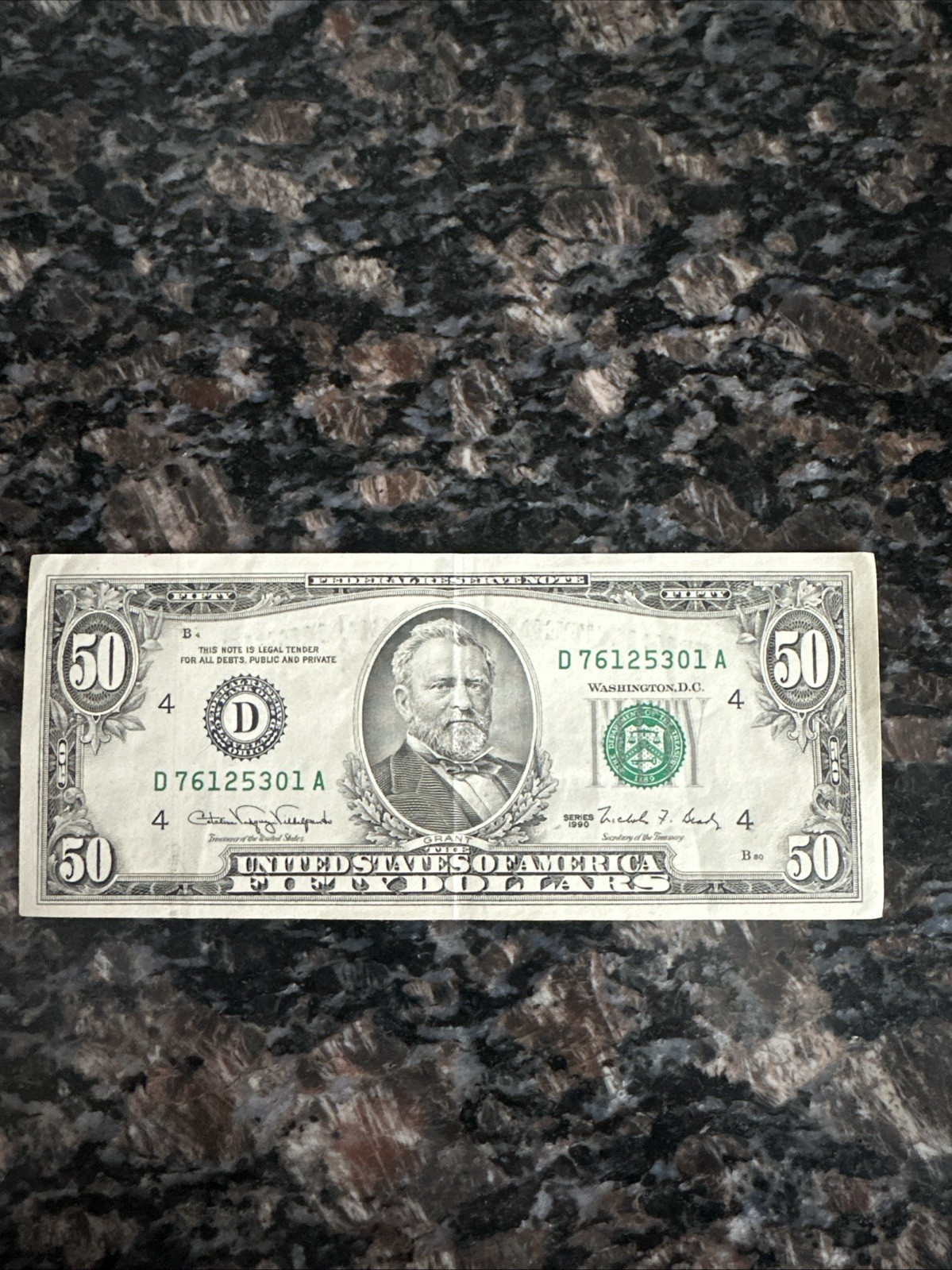 US $50 dollar bill, series 1990 Cleveland Ohio D76125301A, circulated