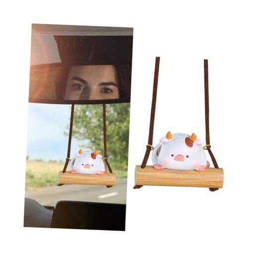 Car Hanging Ornament, Swing Cute Funny Vehicle Rear View Mirror Pendant Cow