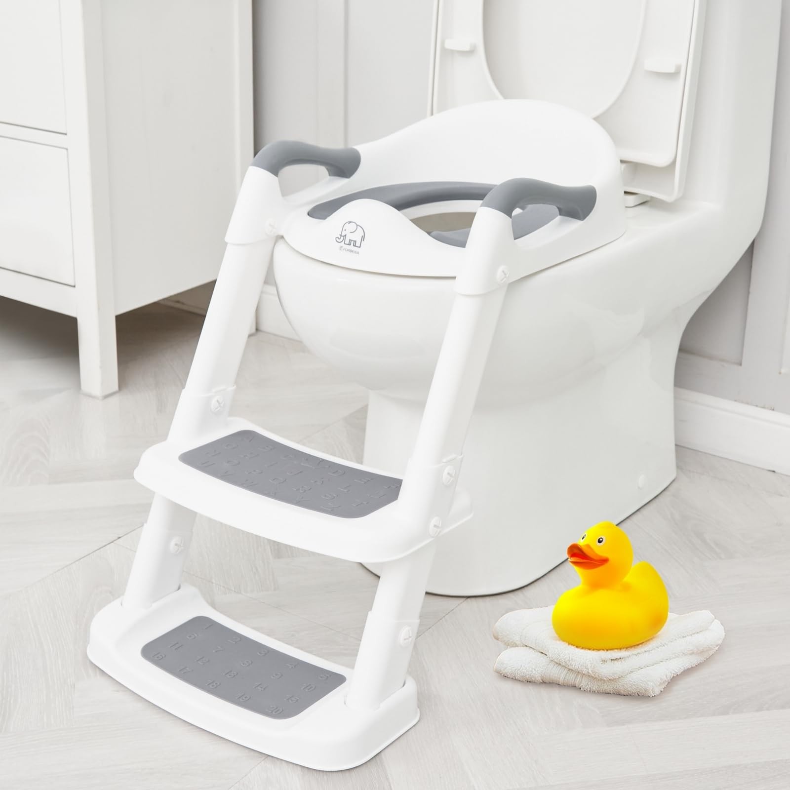 Forbena Potty Training Toilet Seat with 12.8 inches x 15.3 inches, White-grey 