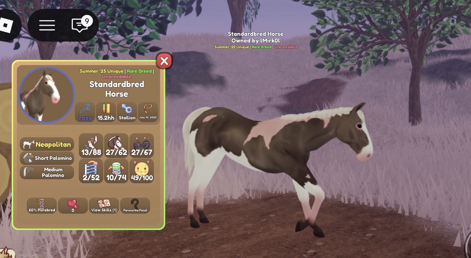 Standardbred Horse Rare Breed Summer '25 Unique Unbreedable 60% Purebred