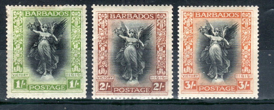 Barbados 120-21 1s, 2s and 3s Victory values SG 209-11 MLH/MH