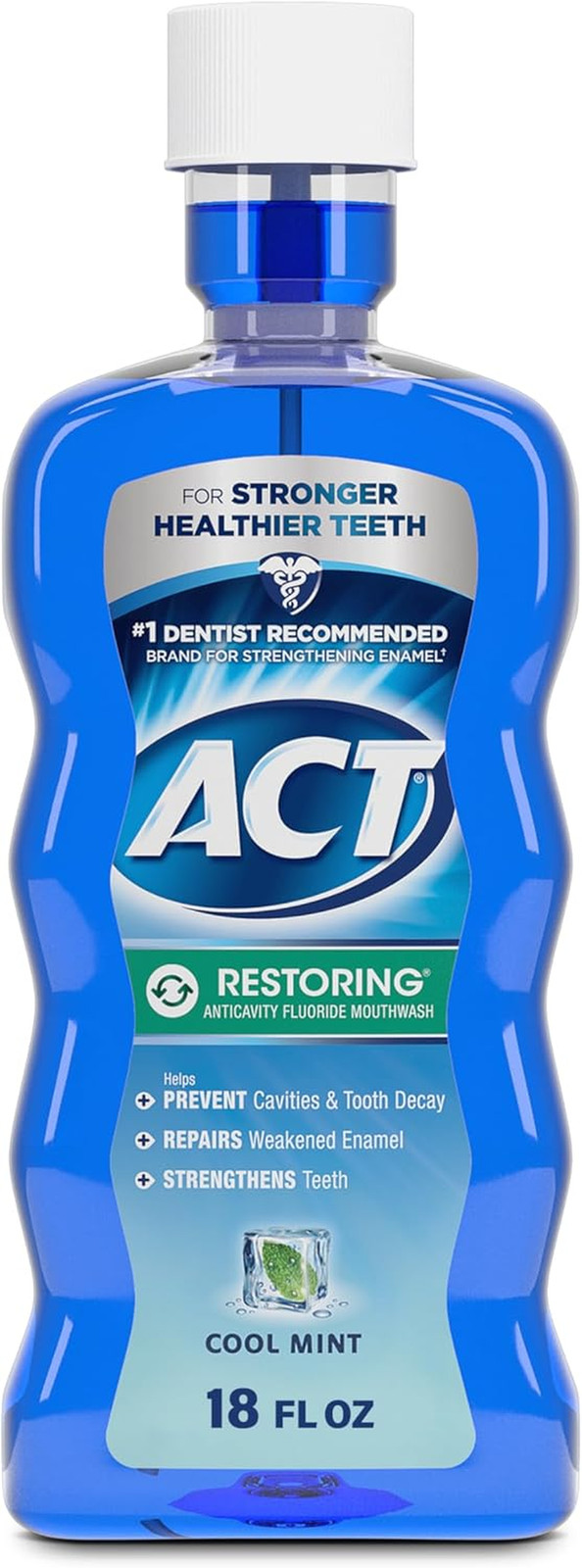 ACT Restoring Fluoride Mouthwash 18 Fl. Oz. Strengthens Tooth Enamel, Cool Mint
