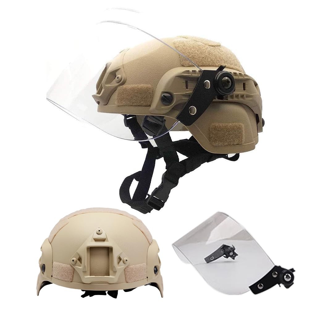 Airsoft MICH 2000 ACH Tactical Helmet with Clear Visor NVG Mount and Side Rail