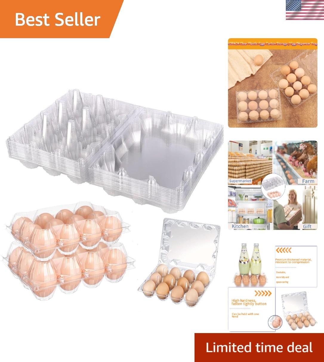 Egg Cartons 12 Packs - 4x3 Egg Cartons Bulk 1 Dozen Plastic Egg Carton Cheap ...