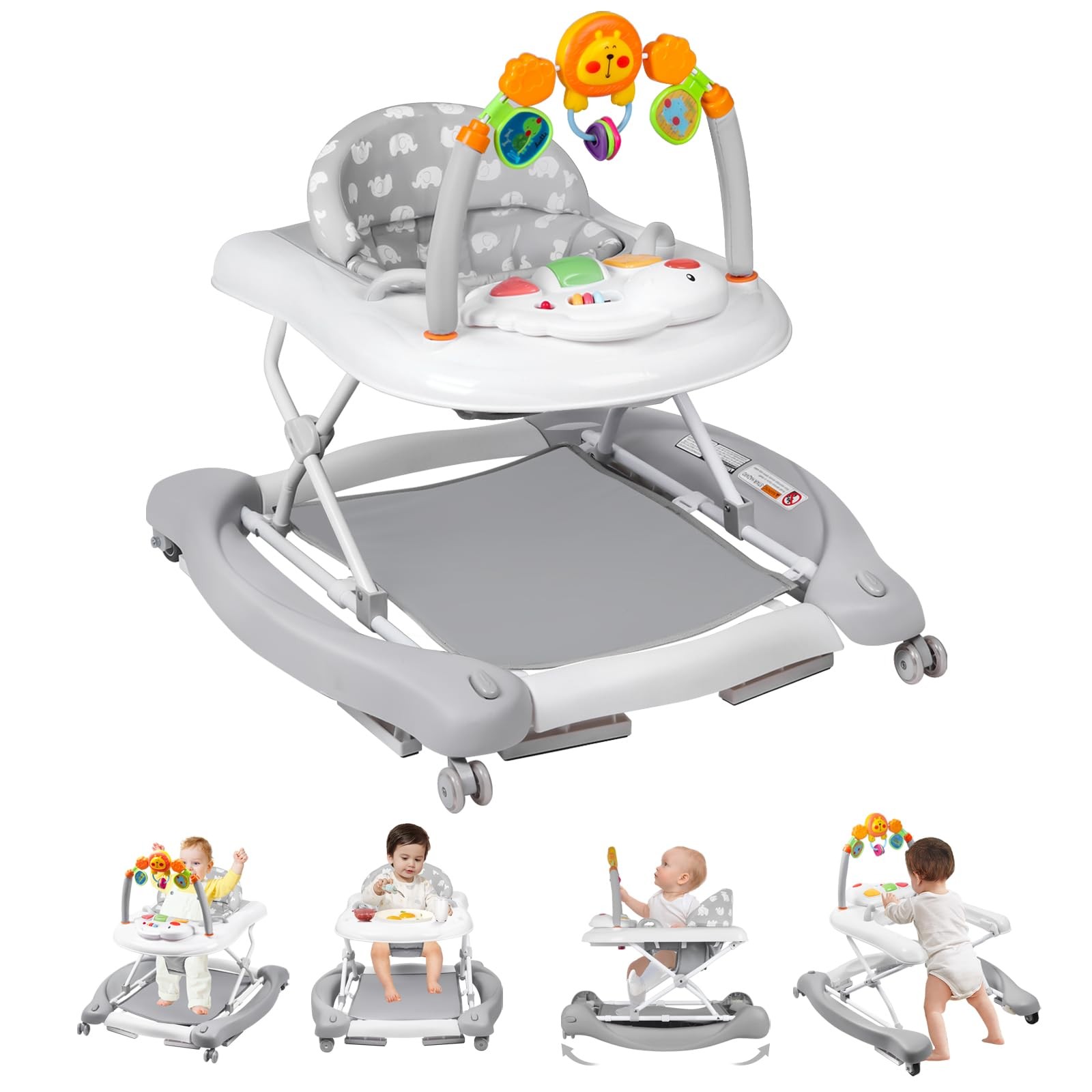 Baby Walker 5-in-1 Foldable Bouncer Music Adjustable Heights Re 020 6-12 Walkers