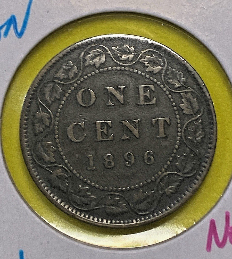 1896 Canada One Cent - Large 1 Penny - F 15 - Queen Victoria - Bronze