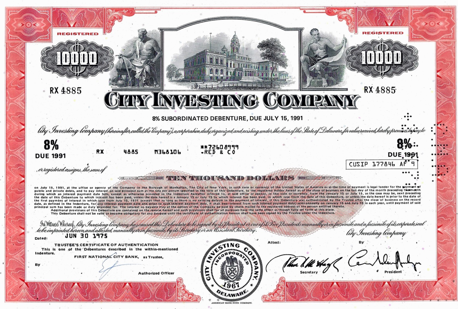 City Investing Company 1975, 8% Debenture due 1991 ($10,000)