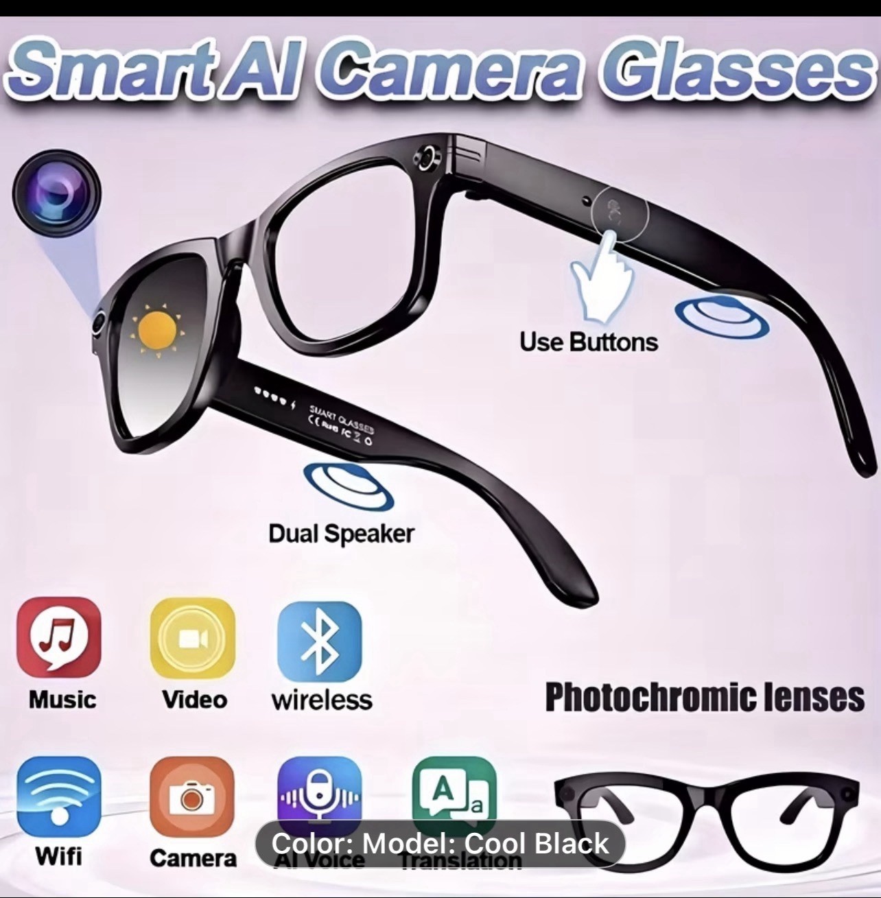 Smart AI CAMERA GLASSES WITH BLUETOOTH AND RECORDJNG BRAND NEW