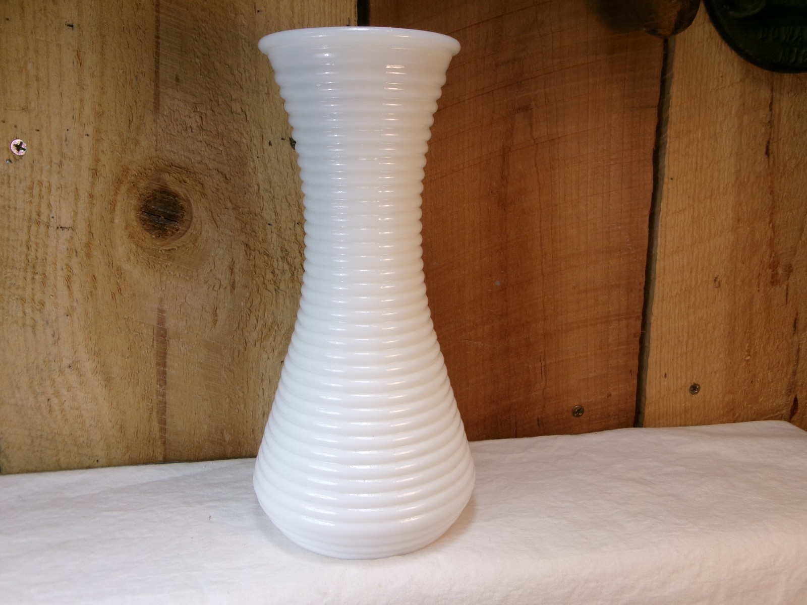 Vintage 1950's Rare White Milk Glass Ribbed 8.75" Vase