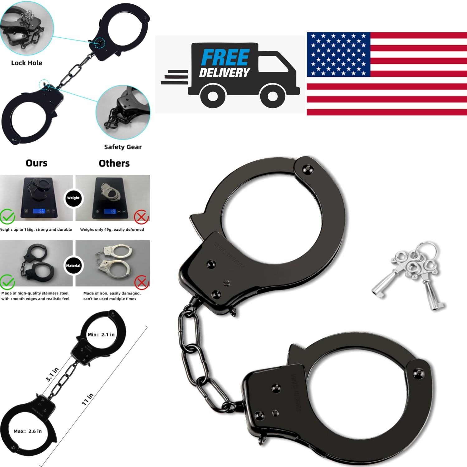 Stainless Steel Handcuffs with Keys Perfect for Role Playing and Costume Parties