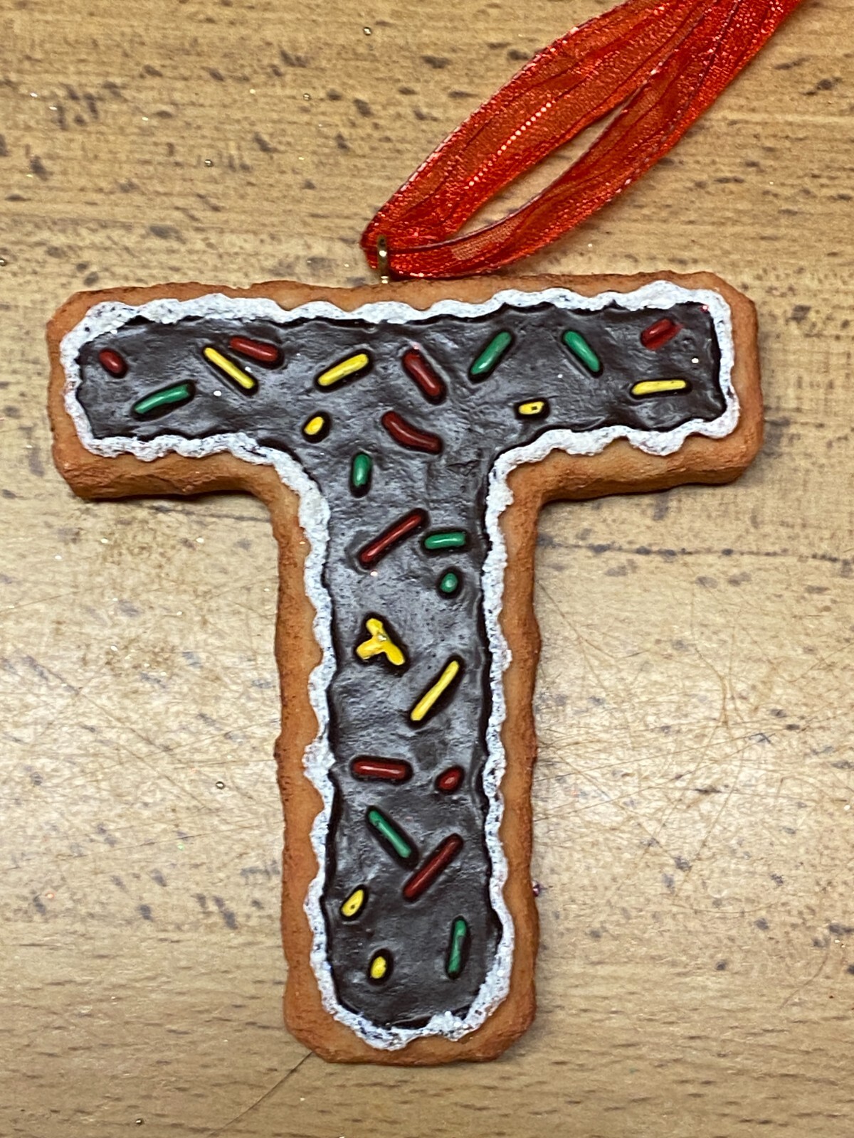 Resin Gingerbread Cookie Monogram Initial T Christmas Ornament 3.5"