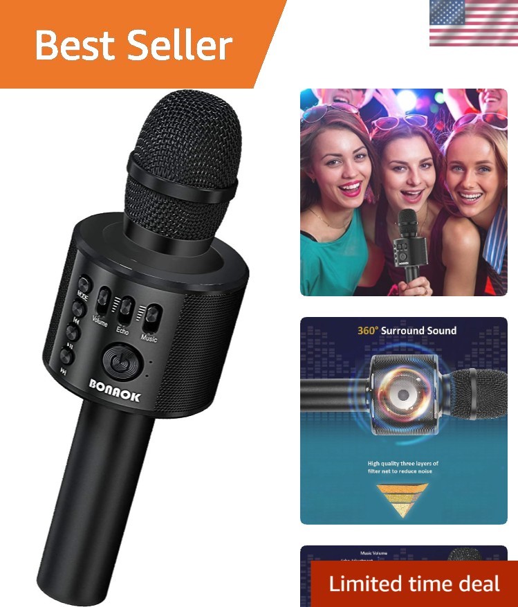 3-in-1 Bluetooth Karaoke Microphone - Handheld Speaker for Home Parties