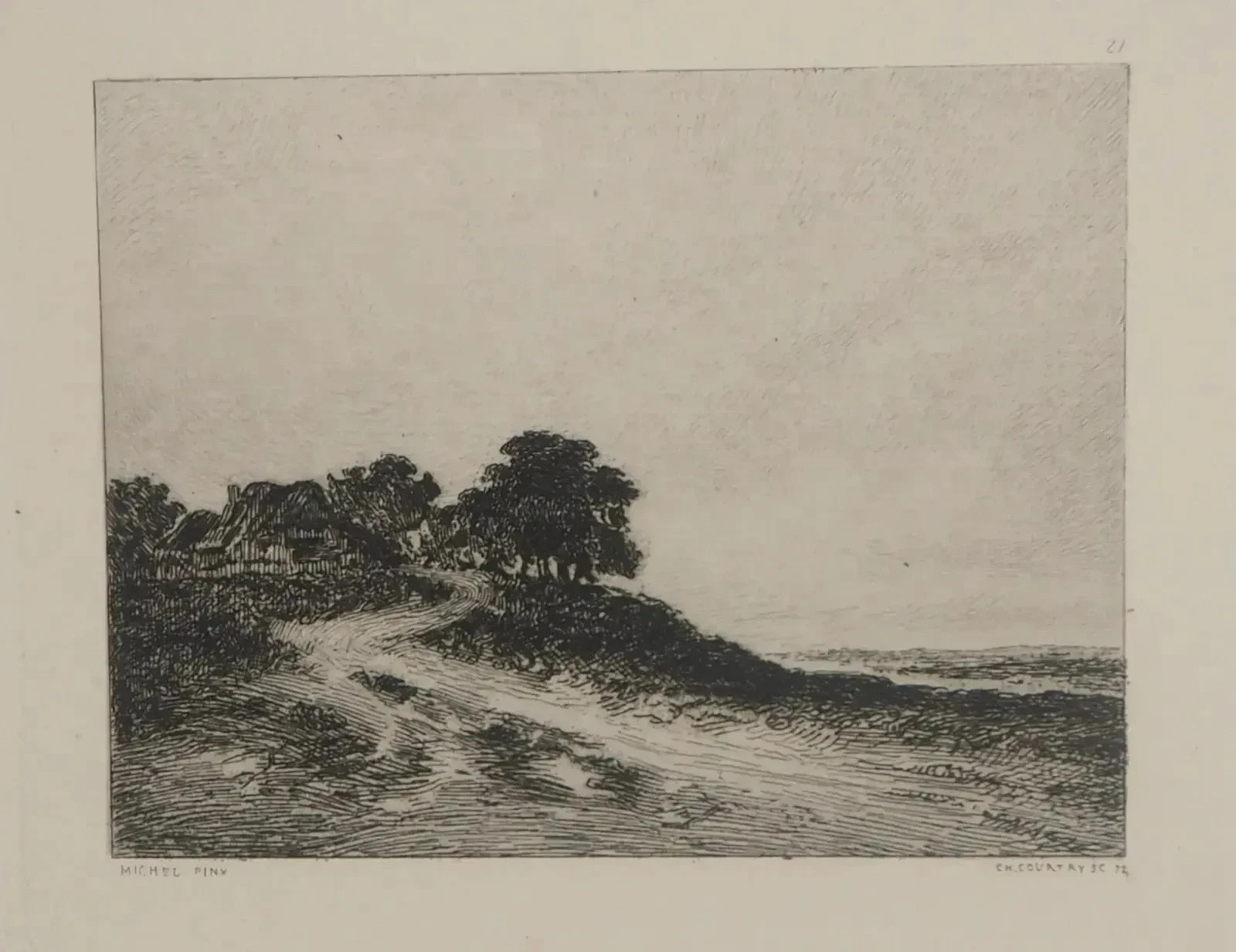 Georges Michel: Cottage, ENGRAVING signed, Durand Ruel, 1873
