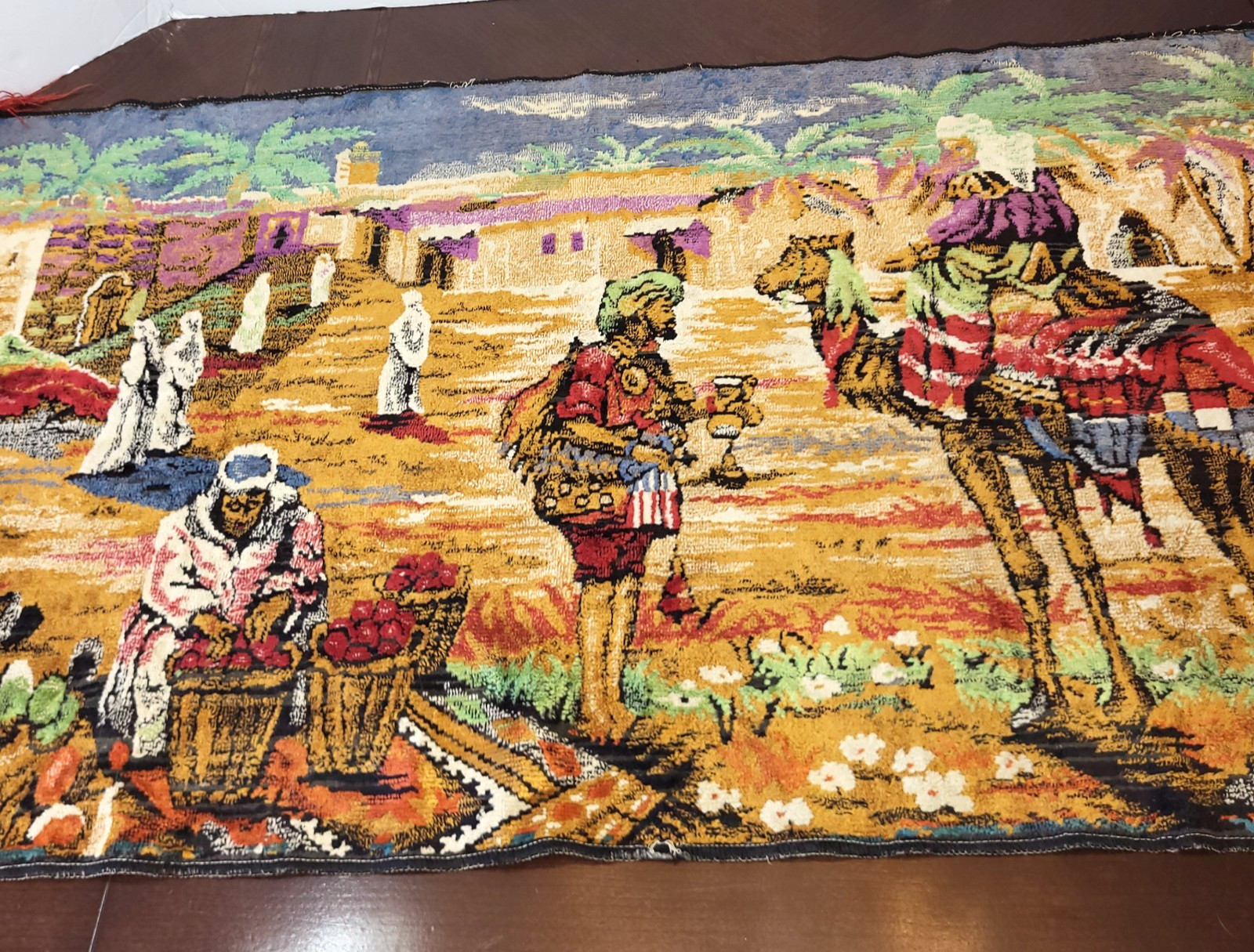 Vintage Velvet Hanging Wall Tapestry, Middle Eastern Bazaar Market, 35" x 20"