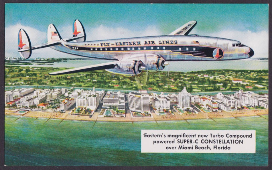 Eastern Air Lines Lockheed L-1049 Super C Constellation Miami postcard 1950s