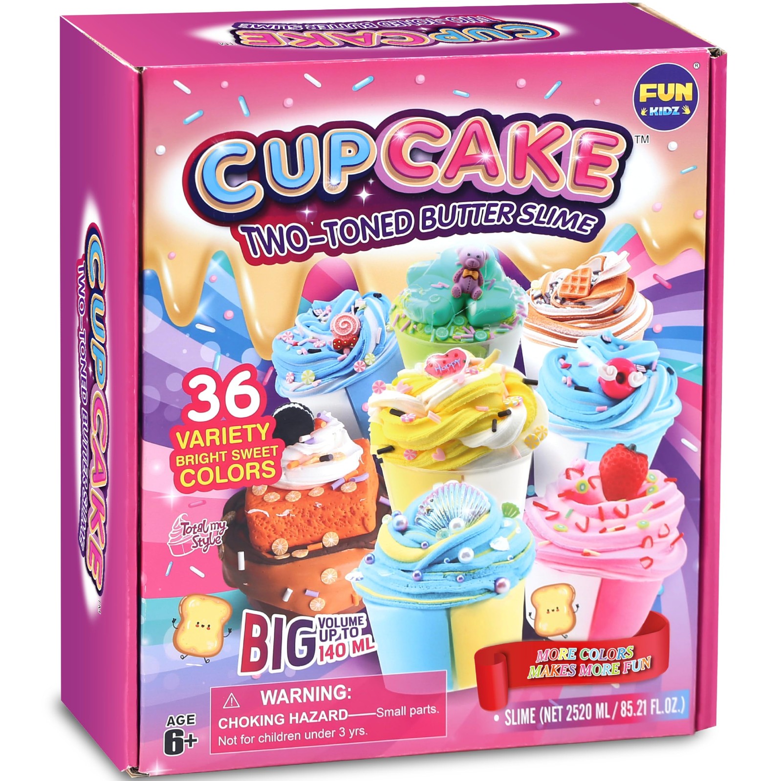 36 Big Cupcake Butter Slime Packs for Girls, FunKidz Two Toned Multicolors 