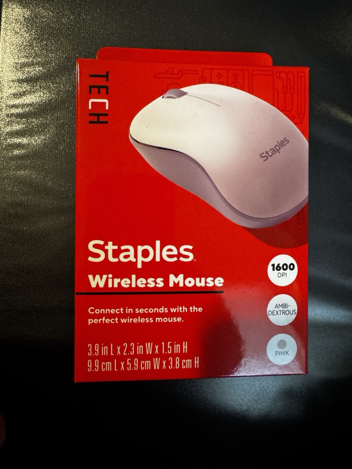 Staples Tech Wireless Mouse New Open Box Pink 1600 Dpi Ambidextrous Free Ship US