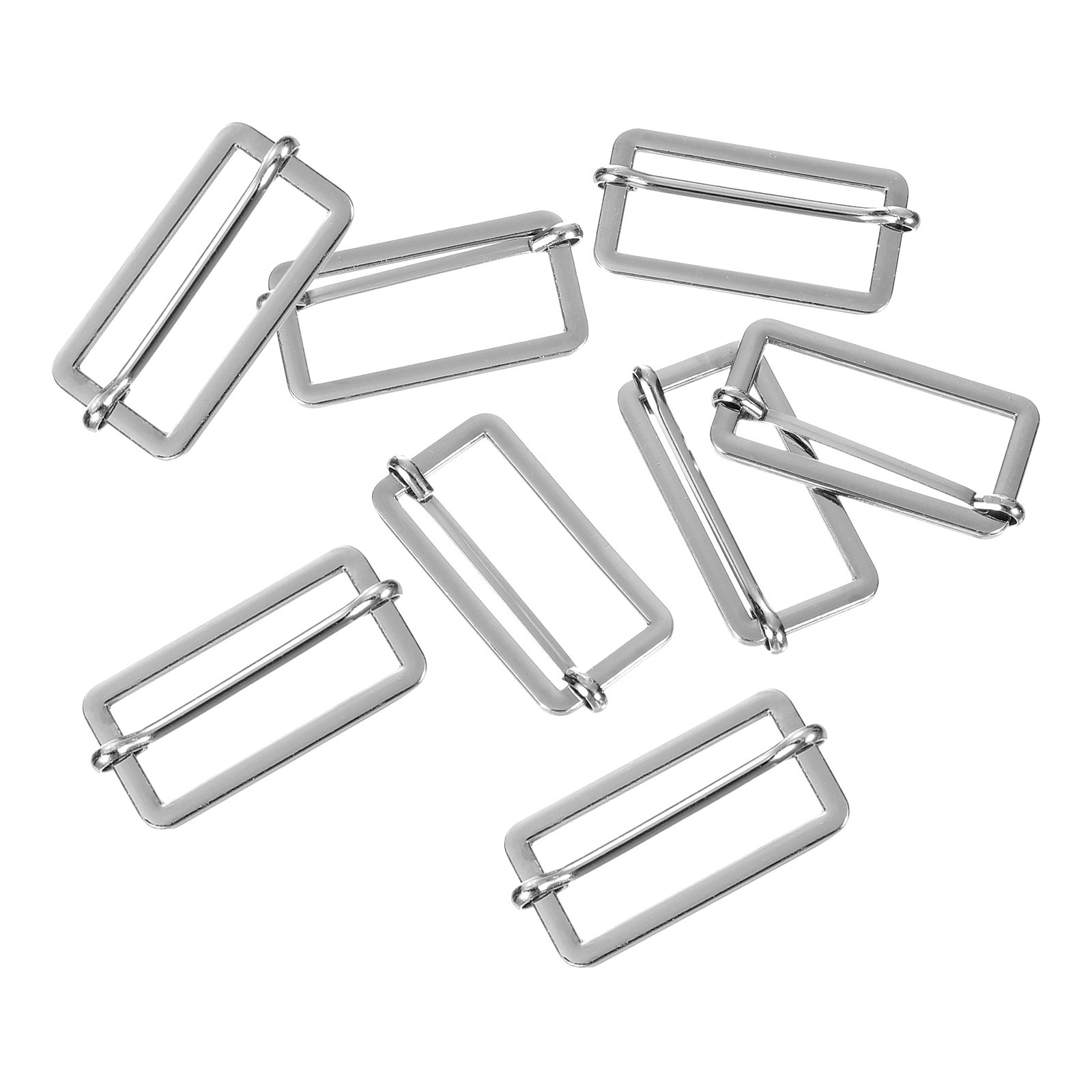 Slide Buckle, 8Pcs 1 3/8" - Metal Triglides Slider, Rectangle Keeper (Silver)