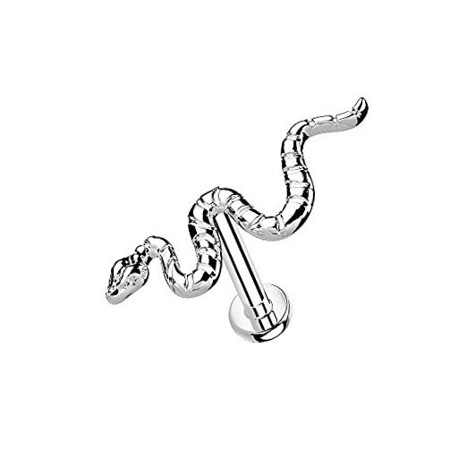  - G23 Implant Grade Titanium Snake Threadless Push In 18GA (1mm) Silver Tone