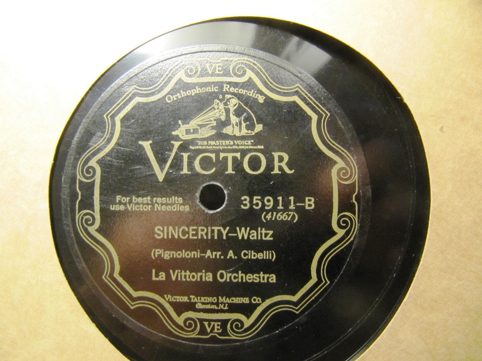 CREDENZA RECORD 1928 Cibelli LA VITTORIA ORCHESTRINA ITILIANA Victor 35911