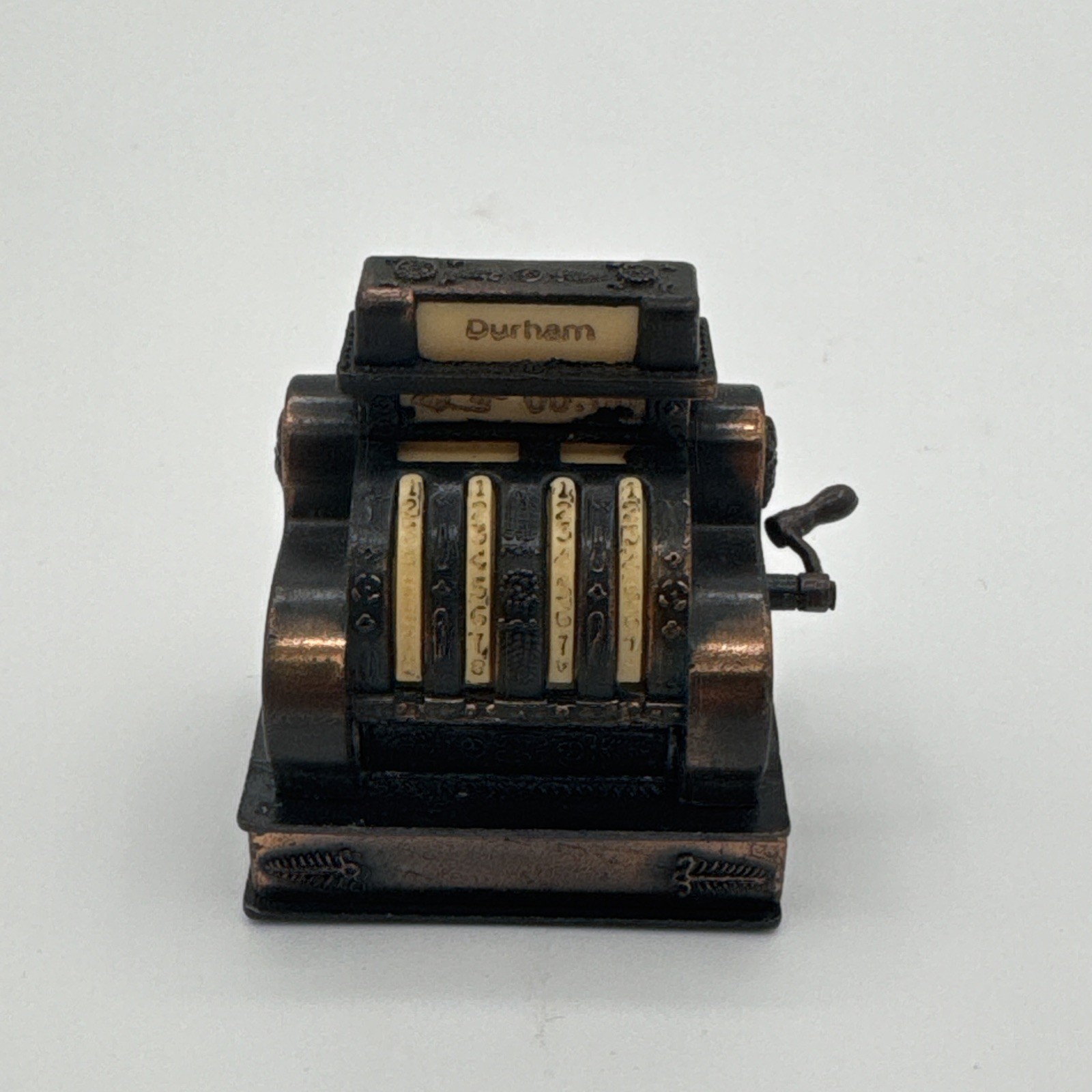 VTG Durham Industries Miniature Metal Die Cast Cash Register Hong Kong Patina