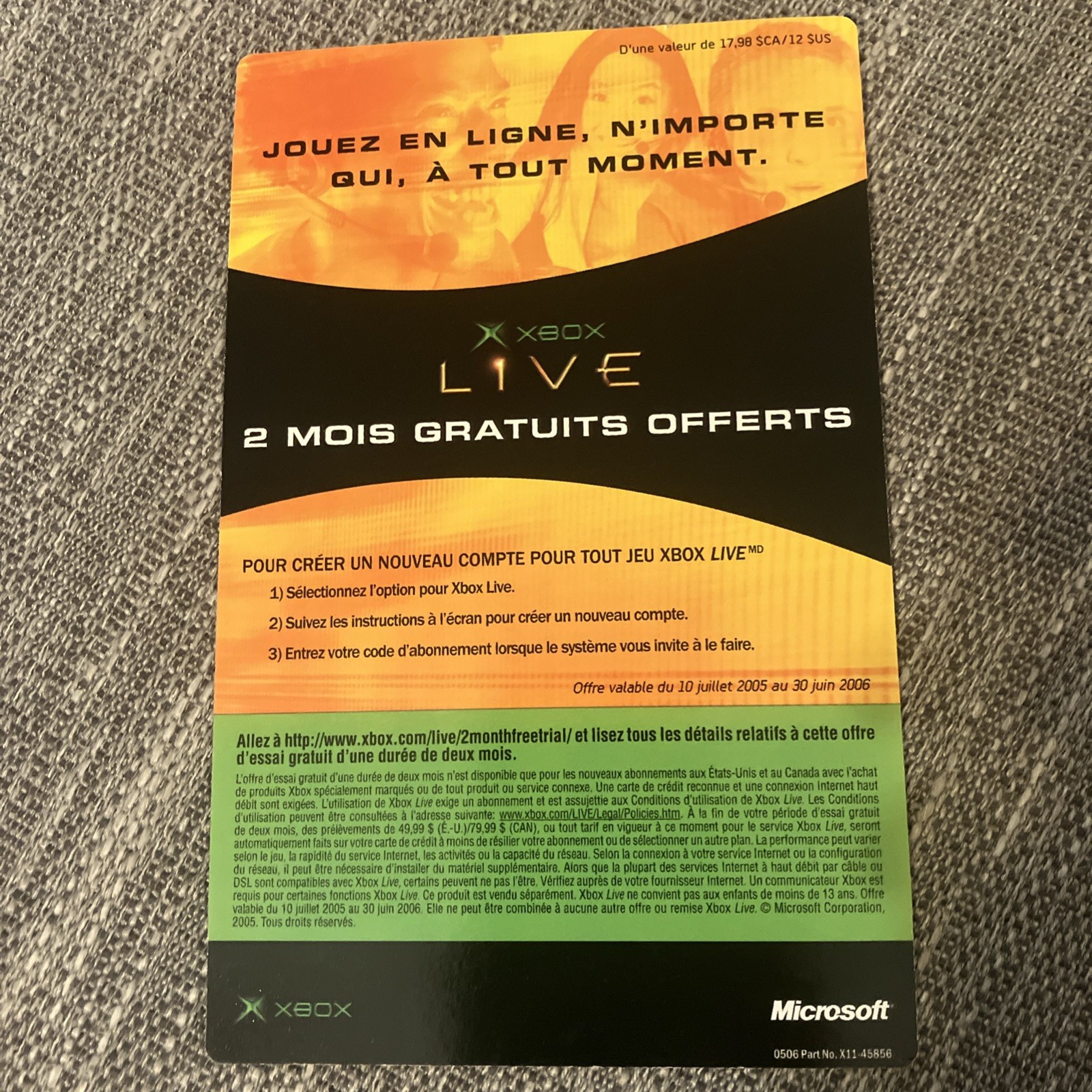 Original XBOX Live New 2 Month Free Trial Unused Collectors Card