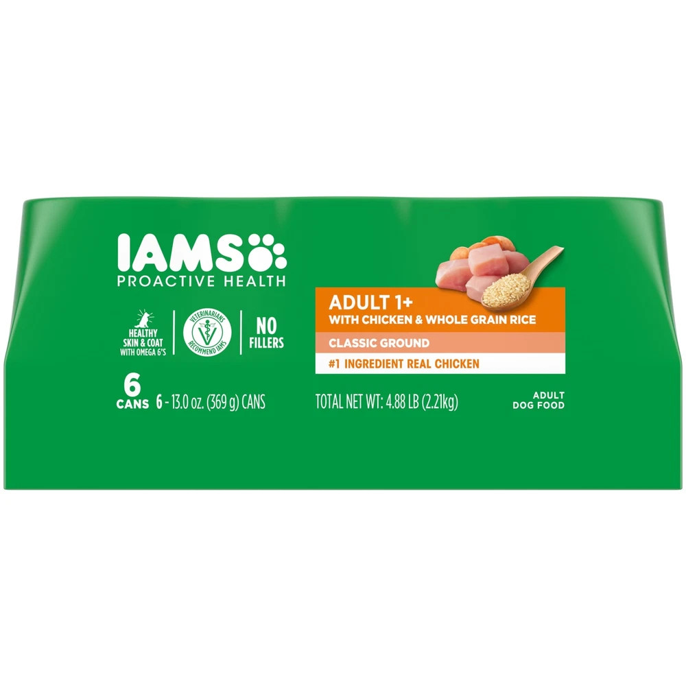 IAMS Proactive Health Wet Dog Food Chicken and Rice 6 Cans 13 oz Each