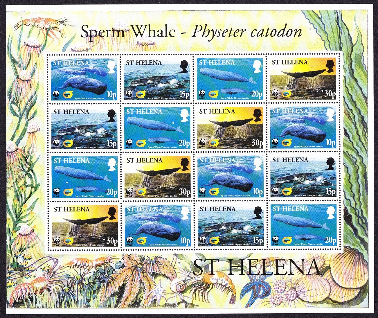 St. Helena WWF Sperm Whale Sheetlet of 4 sets 2002 MNH SG#872-875
