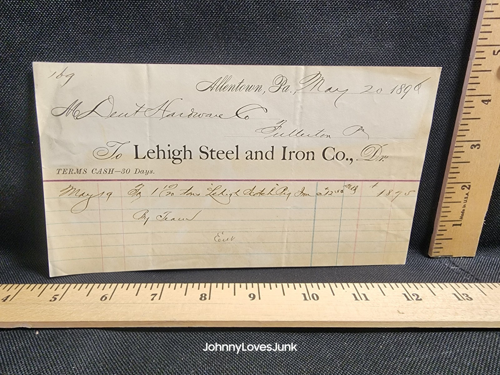 Antique 1896 Letter/Bill Head Lehigh Steel And Iron Co. Allentown PENNSYLVANIA 