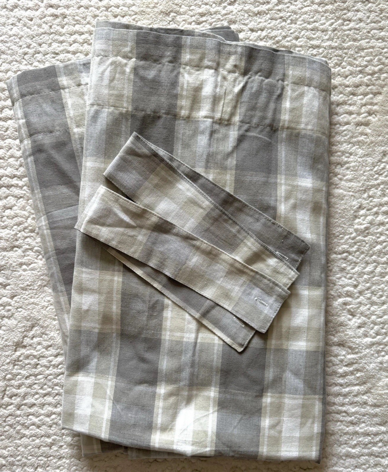 Gamekeeper Designs Gray Plaid Drapes Rod Pocket 2 Panels 35x82 Cotton Tie Backs