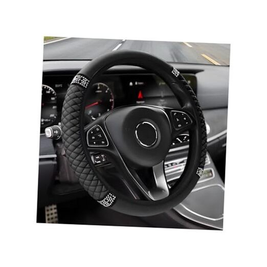 Bling Car Steering Wheel Cover, 15" Soft Leather Elastic Steering Wheel Black