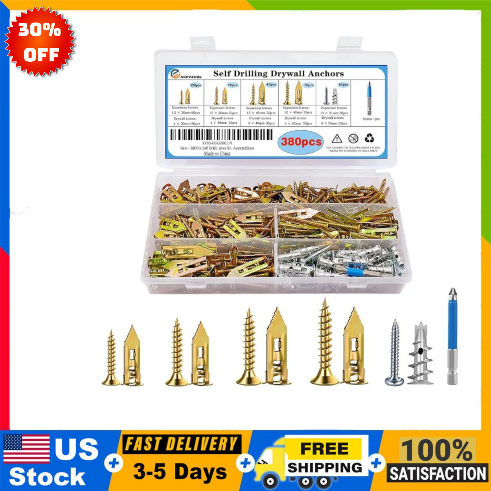 Anclajes autoperforantes drywall 380 pcs con tornillos acero zincado