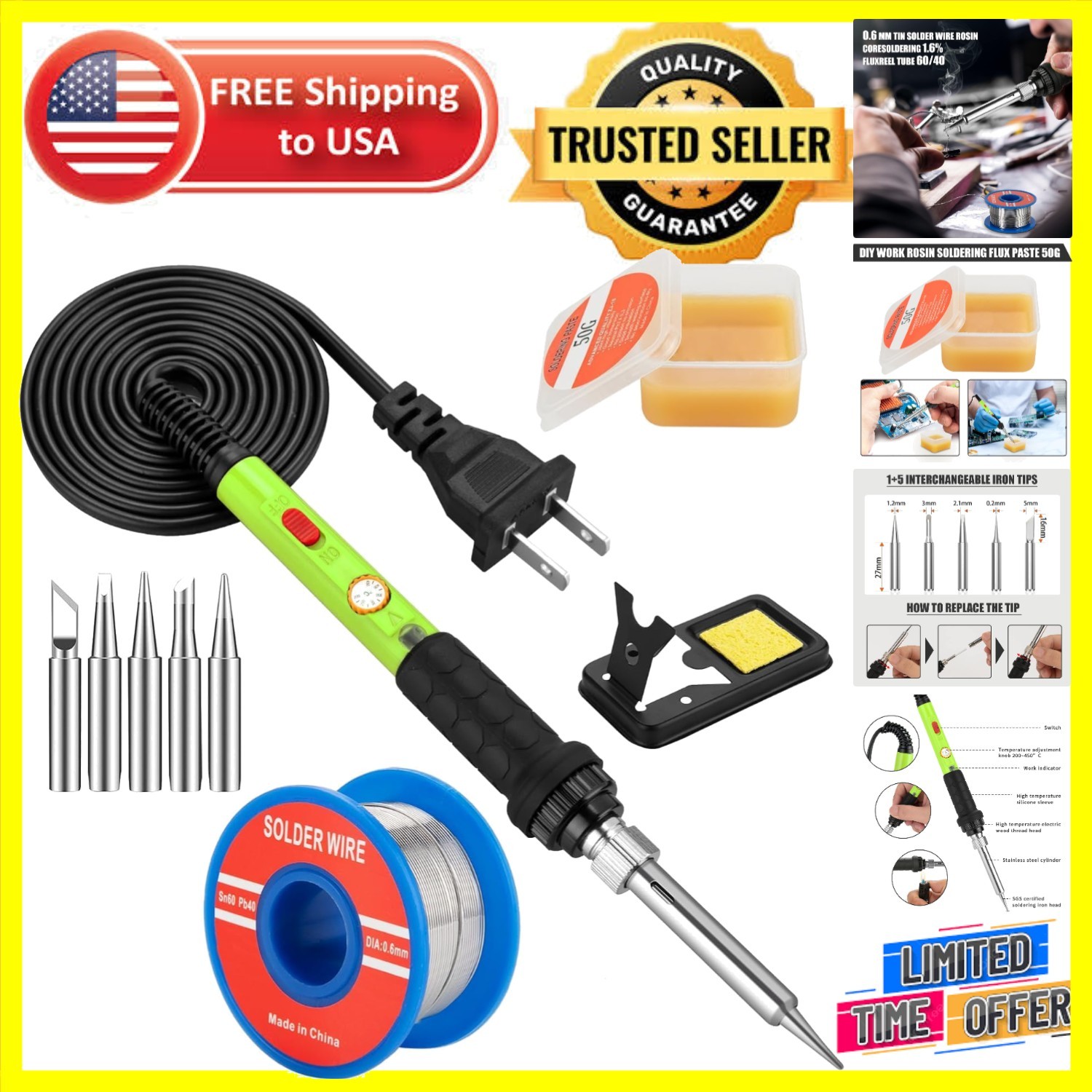 Ultimate 60W Soldering Iron Kit for DIY Projects - Adjustable & Quick Heating