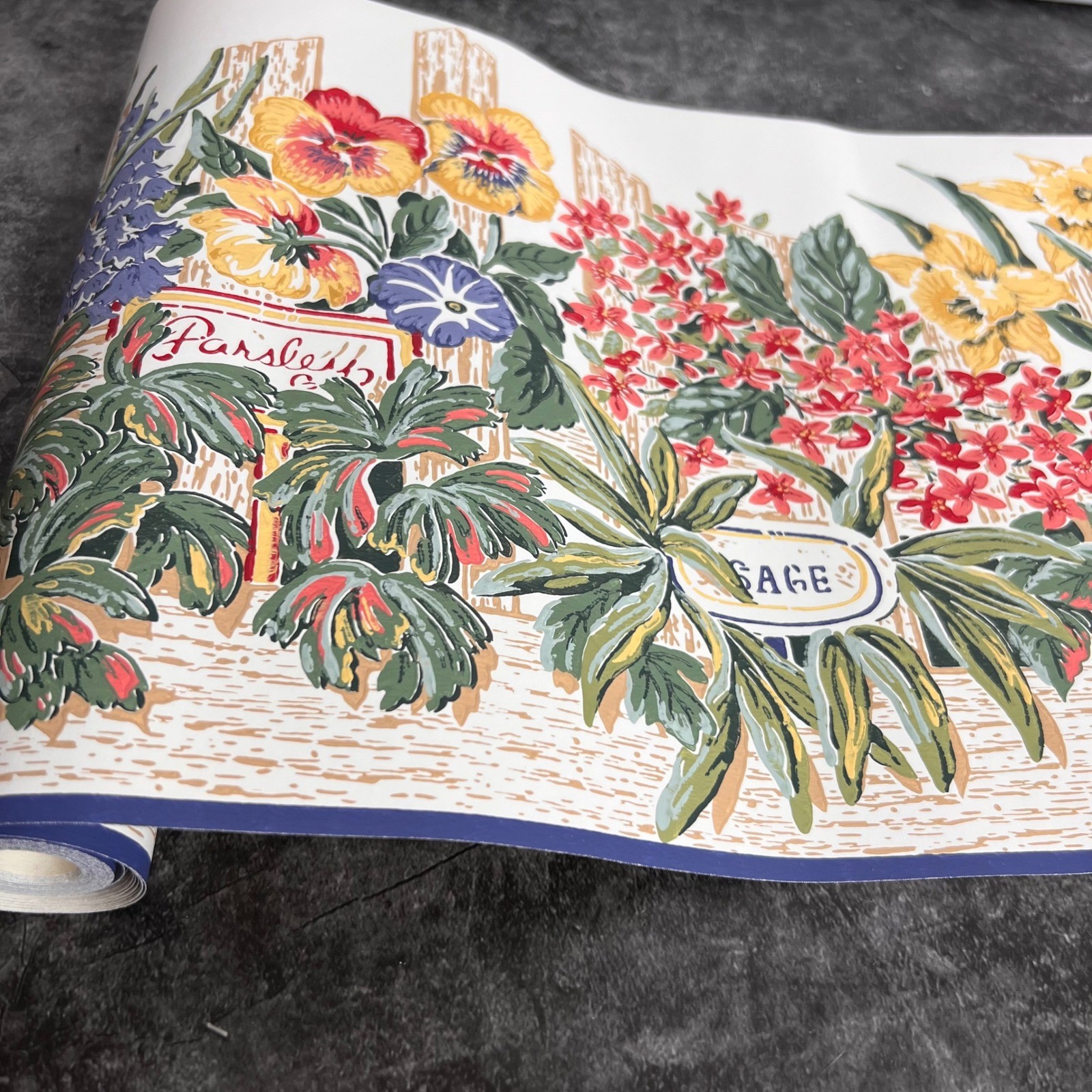 Vintage Wallpaper Border | Partial Roll | Plants Herbs Garden | Cottagecore