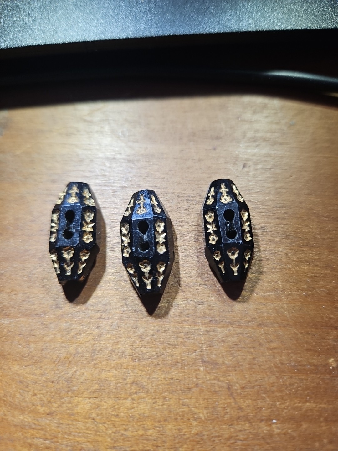 Antique Gold Splash Jet Glass Buttons. 1/4" Wide Apprx 1" Long