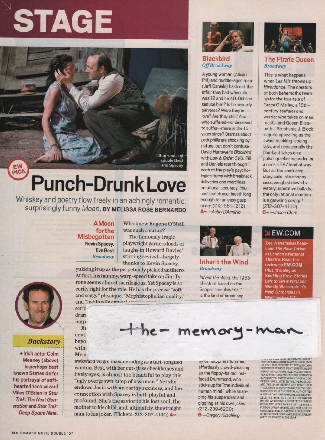 A Moon for the Misbegotten Kevin Spacey Eve Best 2007 Picture Article Clipping